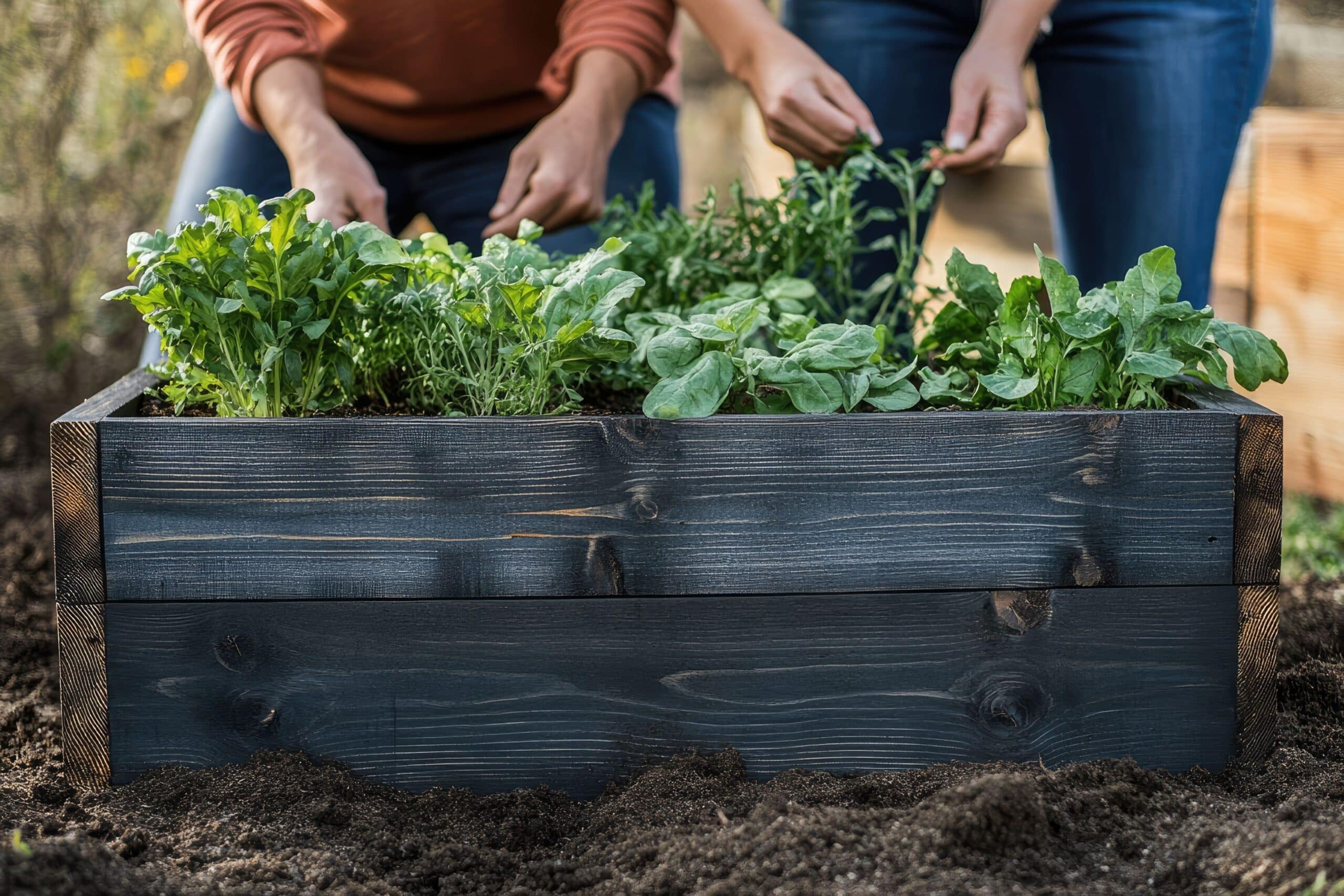 Hochbeet kaufen: Pflanzenauswahl mit Salat und Kräutern im Gartenbeet